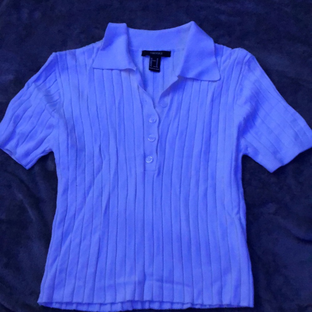 FOREVER 21 White Ribbed Shirt